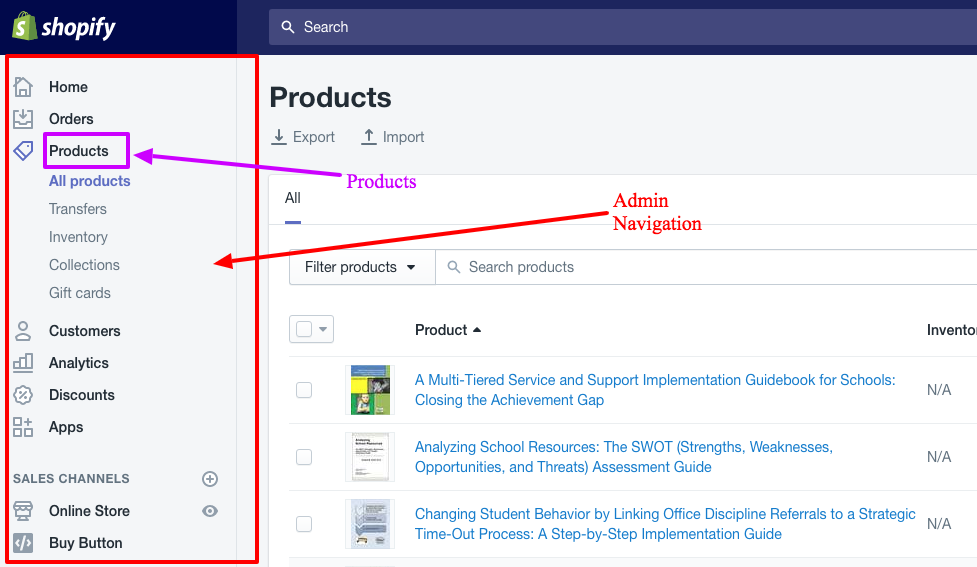 Navigation shopify Navigation shopify